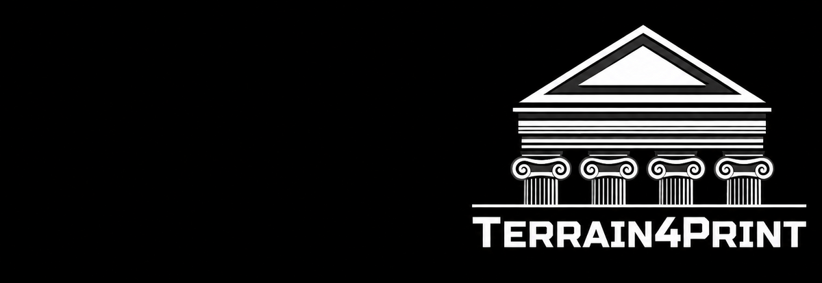 Bandeau noir avec le logo TERRAIN4PRINT à droite